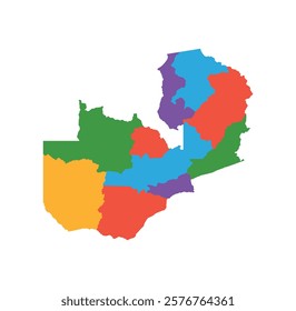 Multicolor Zambia map political regions simple flat vector
