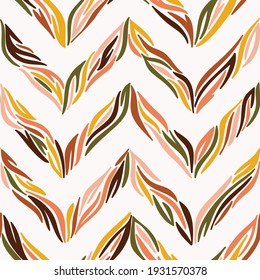 Multicolor Zebra or Tiger Print Chevron Seamless Pattern. Hand Drawn Doodle Animal Skin Stripes and Spots. Vector Abstract Zig zag Striped Colorful Background