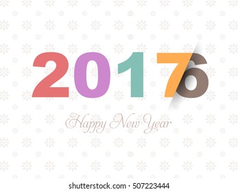 Multicolored 2016 - 2017 Change Effect, Happy New Year Celebration Design, Flat Style Christmas Greeting Card Design, Vector Colorful Retro Elements Background, Snowflakes Pattern