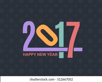 Multicolored 2017 Happy New Year Celebration Design, Flat Style Christmas Dark Greeting Card Design, Vector Colorful Retro Elements, Snowflakes Pattern, Black Background