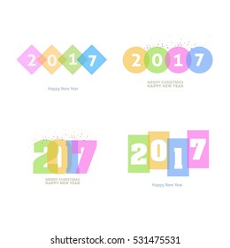 Multicolored 2017 Numbers Happy New Year Celebration Design, Flat Style Christmas Greeting Card Design, Vector Colorful Retro Papers Set