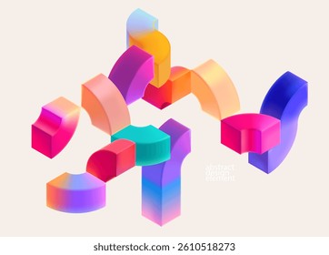 Multicolored 3D arches. Glass iridescent geometric shape. Abstract vector composition
