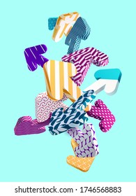 Multi-colored 3D arrows on blue background