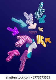 Multi-colored 3D arrows on blue background