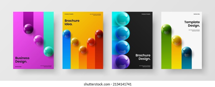 Juego de ilustración de banner de bolas 3D multicolores. Composición de diseño vectorial de portada de revista limpia.