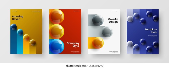 Multicolored 3D balls book cover layout collection. Creative front page design vector concept bundle.