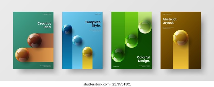 Multicolored 3D balls booklet illustration composition. Bright company cover A4 vector design layout collection.