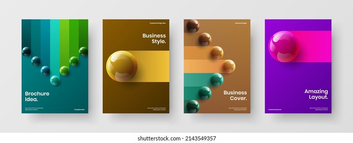 Colección de concepto de cubierta de bolas 3D multicolores. Informe anual a la moda paquete de diseño de vectores A4.