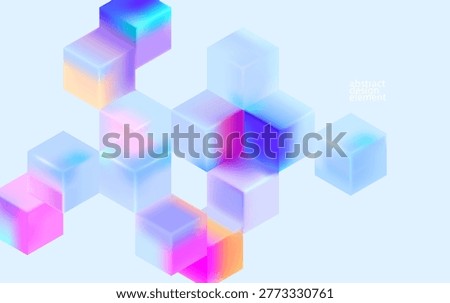 Multicolored 3D cubes. Glass iridescent geometric shape. Abstract conceptual background