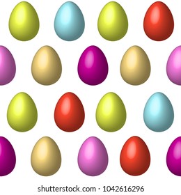 Multicolored 3d Easter eggs. Seamless pattern in swatch panel.
