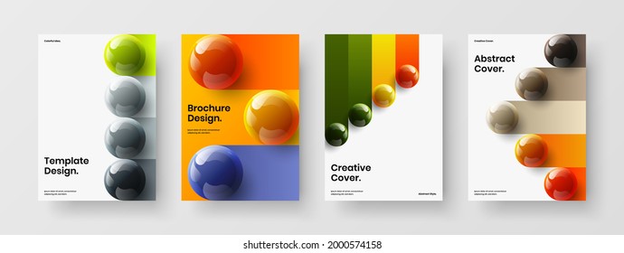 Paquete de concepto de informes tridimensionales multicolores para orbes tridimensionales. Composición de la ilustración de diseño vectorial de cobertura de la empresa brillante.