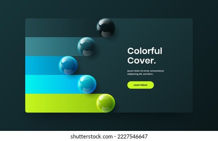 Multicolored 3D spheres journal cover layout. Fresh website screen design vector illustration.