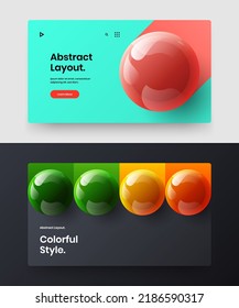 Multicolored 3D spheres leaflet template bundle. Premium booklet vector design layout set.
