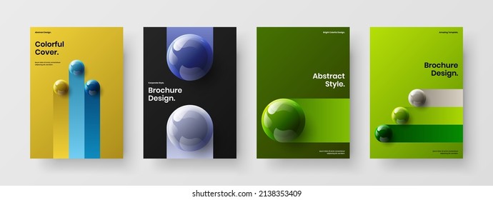 Multicolored 3D spheres placard layout collection. Modern magazine cover A4 design vector illustration composition.