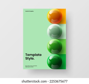 Multicolored 3D spheres postcard layout. Trendy journal cover design vector illustration.