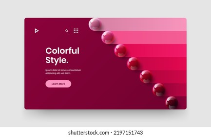 Multicolored 3D spheres website template. Clean banner design vector illustration.