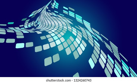 Multicolored abstract background of blue squares, rhombuses, rectangles tiles, mosaic with seams of glowing magical energy shiny bright beautiful. Vector illustration. Texture.