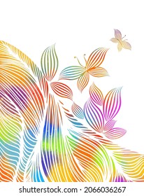 Multi-colored abstract background of lines and butterflies. Vector illustration