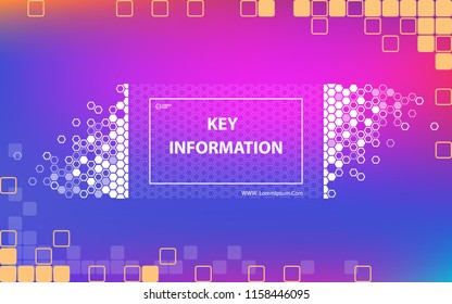 Multicolored abstract background. Minimum geometric background. Set of geometric shapes. It is used for flyers, posters, brochures, posters, banners. Blue, pink, squares, hexagons, text, font, vector