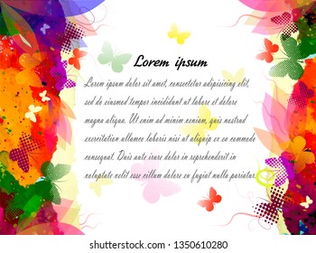 Multicolored abstract background for text with butterflies. Vect
