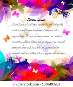 Multicolored abstract background for text with butterflies. Vect