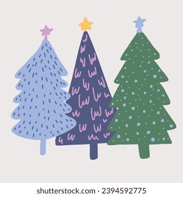 multicolored abstract Christmas trees isolated on white background