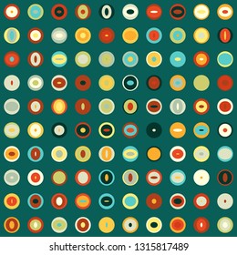 Multicolored abstract circles in modern style. Geometric seamless pattern. Background for design. EPS10