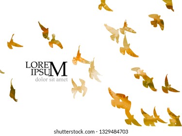 Multicolored abstract flock of birds in the sky. Vector 