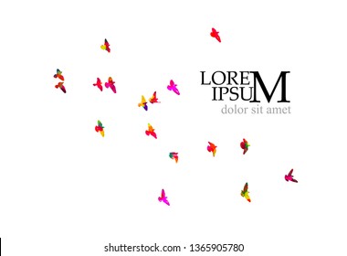 Multicolored abstract flock of birds in the sky. Vector 