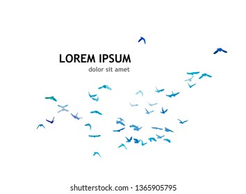 Multicolored abstract flock of birds in the sky. Vector illustra