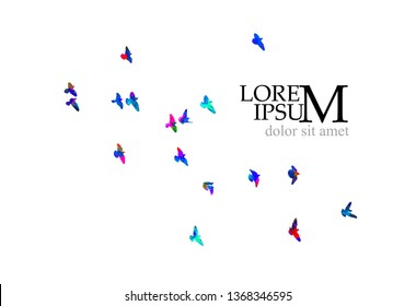 Multicolored abstract flock of birds in the sky. Vector 