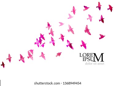 Multicolored abstract flock of birds in the sky. Vector 