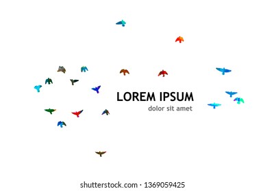 Multicolored abstract flock of birds in the sky. Vector 