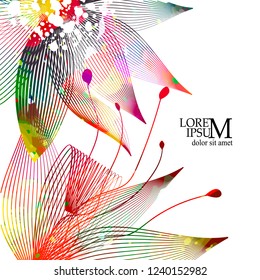 Multicolored abstract flowers from lines. Magic background. Vect