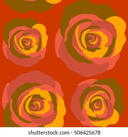 Multicolored abstract flowers. Seamless pattern. Vector watercolor on brown background.