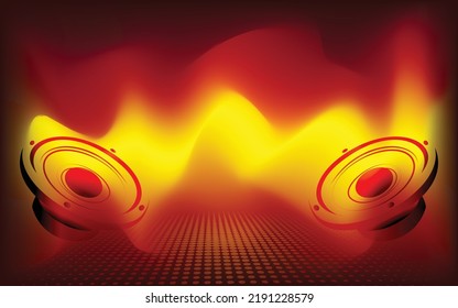 Ola de sonido de líquido abstracto multicolor con altavoz. Ilustración vectorial.