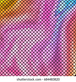 Multicolored abstract glowing background with retro elements of disco ball, vector illustration. Geometric pattern with squares with rounded corners.