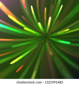 Multicolored abstract glowing festive salute, fireworks, magical energy, brilliant electric cosmic fiery of lines, stripes, rays of light on a colored background. Vector illustration. Texture.