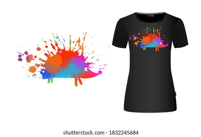 A multicolored abstract hedgehog. T-shirt print. Mixed media. Vector illustration