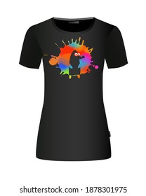 A multicolored abstract hedgehog. T-shirt print. Mixed media. Vector illustration