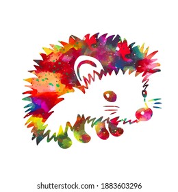 Un erizo abstracto multicolor. Impresión de camisetas. Medios mixtos. Ilustración del vector