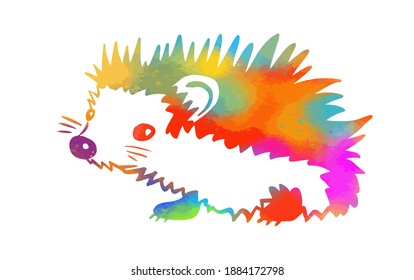 A multicolored abstract hedgehog. T-shirt print. Mixed media. Vector illustration