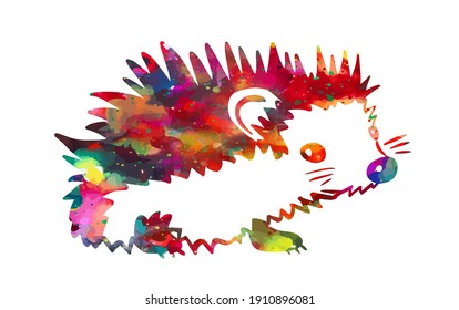 A multicolored abstract hedgehog. T-shirt print. Mixed media. Vector illustration