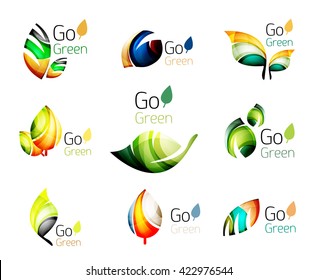 Multicolored abstract leaves in nature concept logo set. Vector illustration