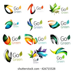 Multicolored abstract leaves in nature concept logo set. Vector illustration