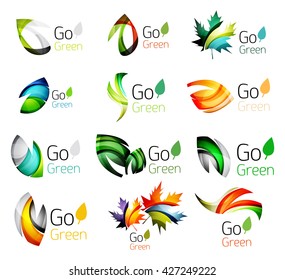 Hojas abstractas multicolores en el conjunto de logotipos de concepto de naturaleza. Ilustración del vector