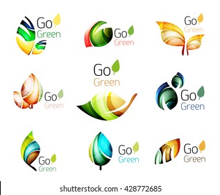 Multicolored abstract leaves in nature concept logo set. Vector illustration
