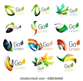 Multicolored abstract leaves in nature concept logo set. Vector illustration