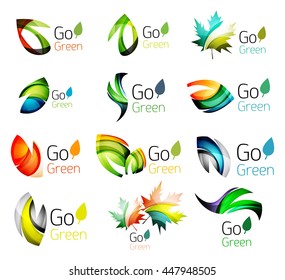 Hojas abstractas multicolores en el conjunto de logotipos de concepto de naturaleza. Ilustración del vector