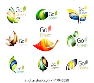 Hojas abstractas multicolores en el conjunto de logotipos de concepto de naturaleza. Ilustración del vector